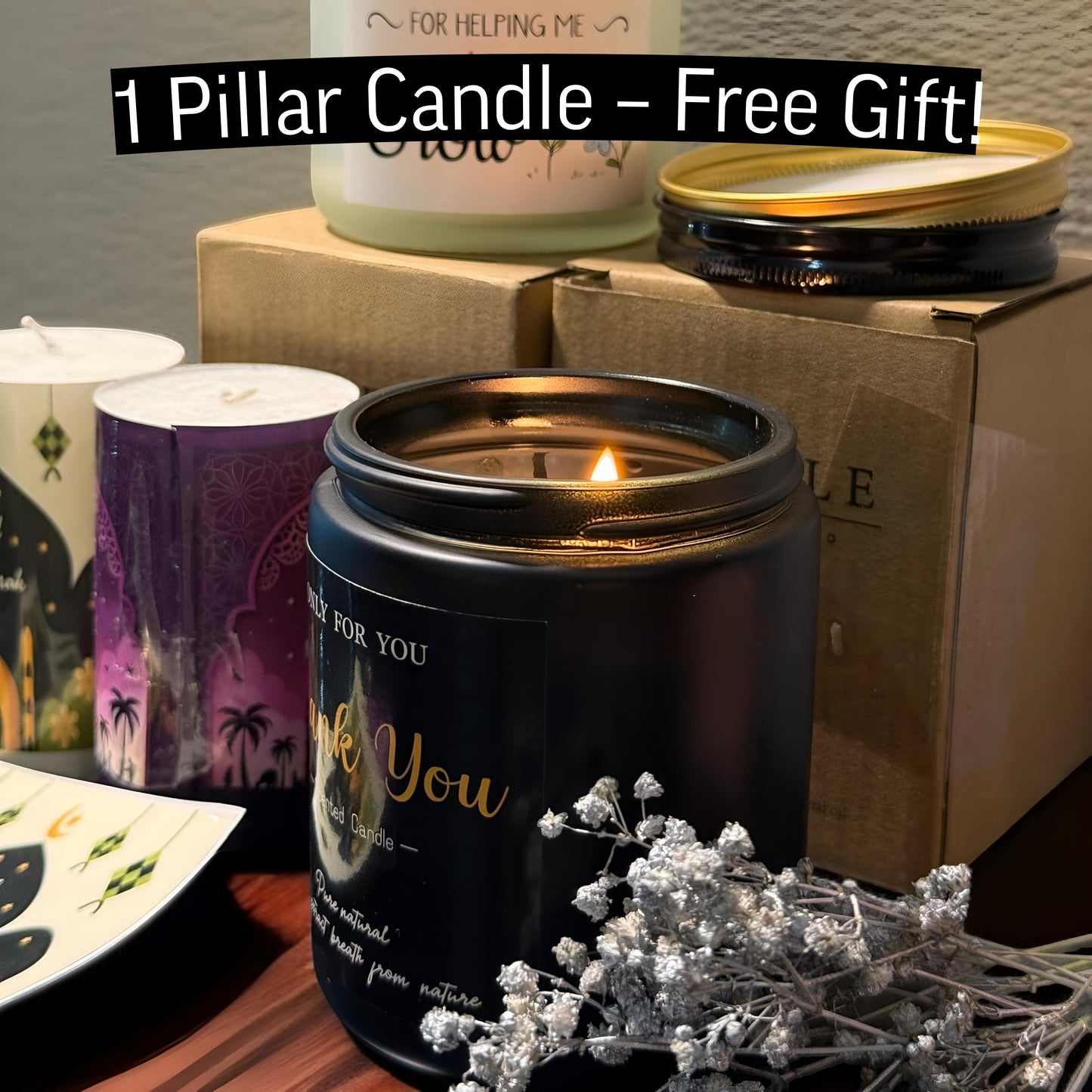 🕯️ Soy Wax Scented Candle Combo Pack – Free Pillar Candle!